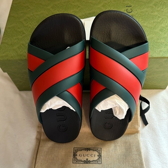 Gucci Women's Web Slide Rubber Sandals Sz 39 BNIB Made in Italy π― Authentic - Picture 9 of 13